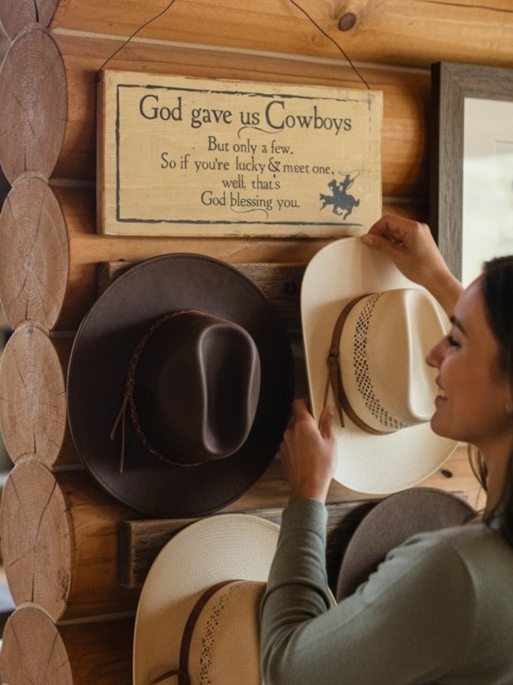👛 (ANY 2/$30) Rustic Wooden Sign: GOD GAVE US COWBOYS